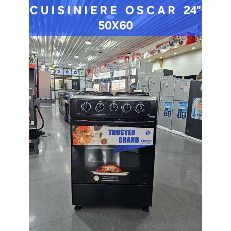 Cuisinière à Gaz Oscar – 4 foyers – 50×60 cm – Allumage automatique – Noir  Garantie : 06 mois