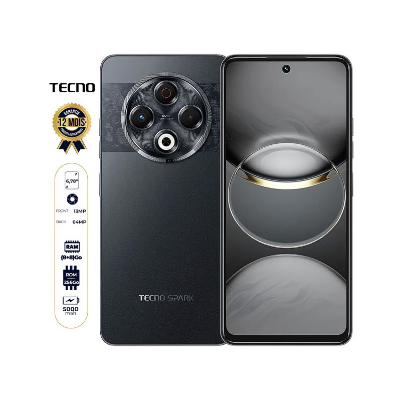 Tecno Spark 30 - 256 Go - 8Go  - 6,78" - 64 MP/13 MP - Dual Nano Sim - 5000 mAh Garantie :12 mois