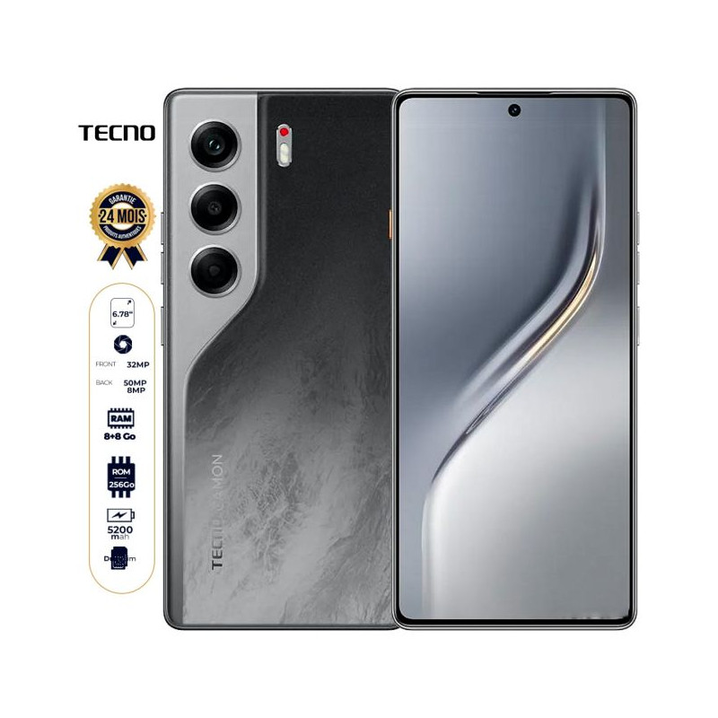 Tecno Camon 40 - 256Go - 8Go RAM 6,78" AMOLED 120 Hz - Double Nano Sim - 50MP + 8MP/32MP - 5200 mAh Garantie 12 mois