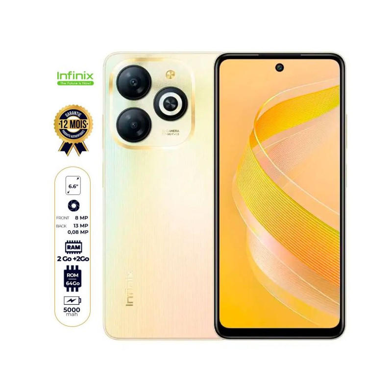 Infinix Smart 8 - 64Go - 2 Go + 2 Go RAM extensible - 6.6"- 5000mAh - 13MP/8MP - Garantie :12mois