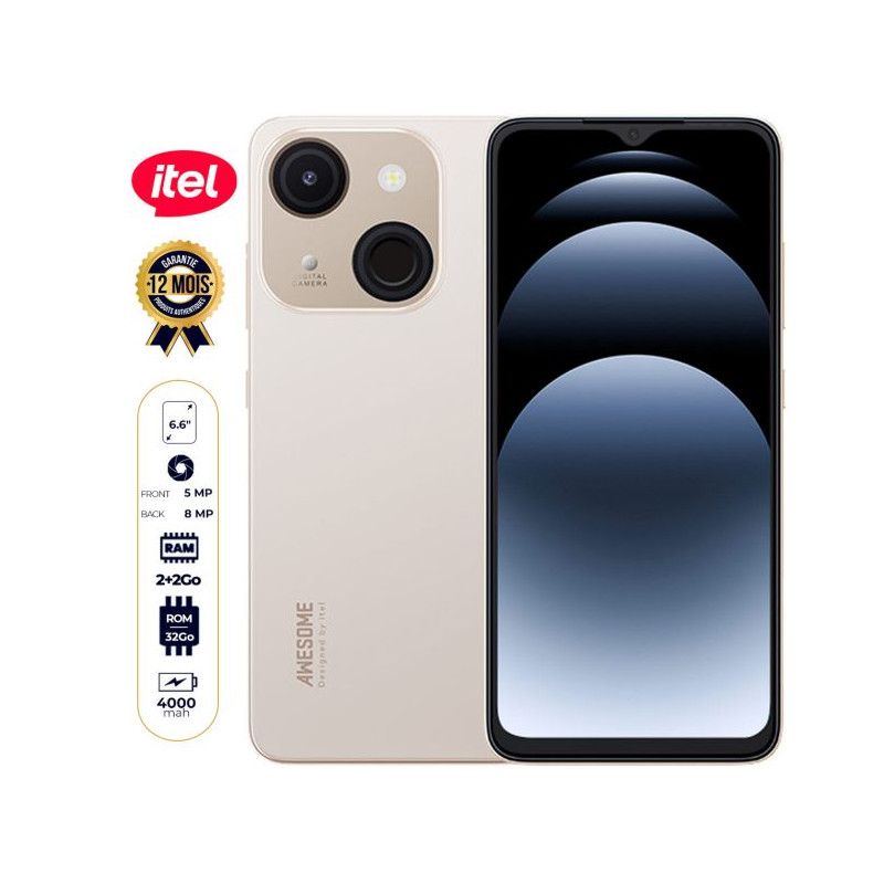 Smartphone itel A06 - 32 Go - 2 Go  RAM - 6,6" - Double Nano SIM - 8MP + 0,3MP/5MP - 4000 mAh -Garantie 12 mois