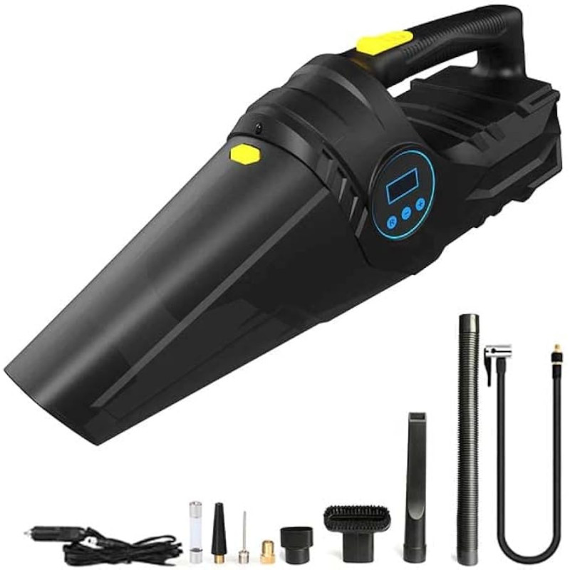 Aspirateur de voiture 4 en 1 - Gonfleur de pneus - Affichage LCD - 12V - Compresseur d'air + 06mois Garantie