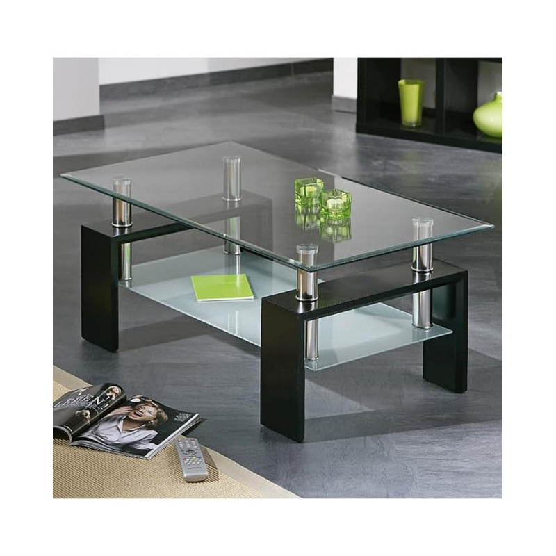 Table Basse Design en Verre Leny 100cm Noir&Maron