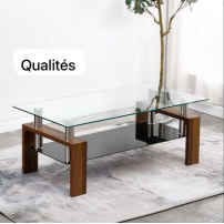 Table Basse Design en Verre Leny 100cm Noir&Maron