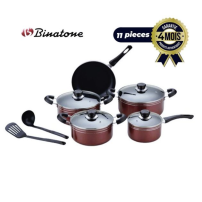Ensemble de Casserol et poêle - BINATONE - CW-11NS - 11 pièces - rouge - 03 mois de garantie