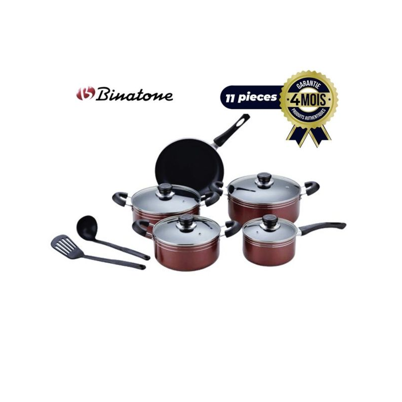 Ensemble de Casserol et poêle - BINATONE - CW-11NS - 11 pièces - rouge - 03 mois de garantie