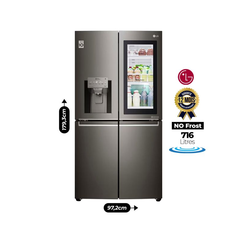 Réfrigérateur LG No Frost avec Distributeur D'eau et Glaçon - GR-X39FMKBL - 716 Litres - Noir - Garantie 12 mois