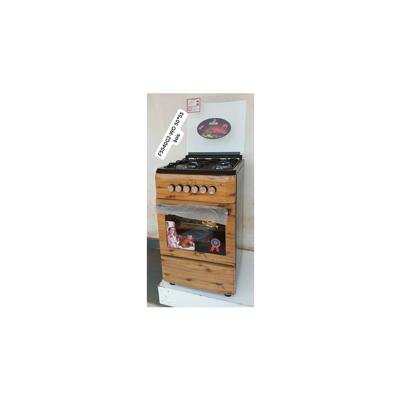 Cuisinière à Gaz EUROLUX - 4 Feux - 50 x 55 cm - Bois - Allumage Manuel - Four en haut et en bas - 6 mois de garantie