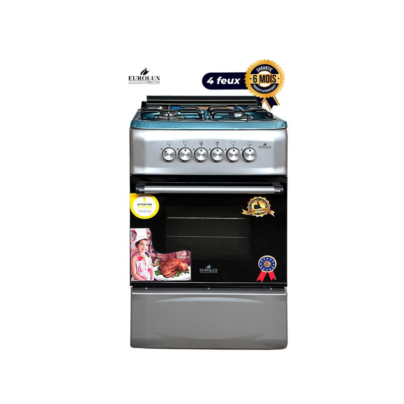 Cuisinière à Gaz EUROLUX - CLASSIC - 4 Feux - 50 x 55 cm - INOX - Garantie 6 mois