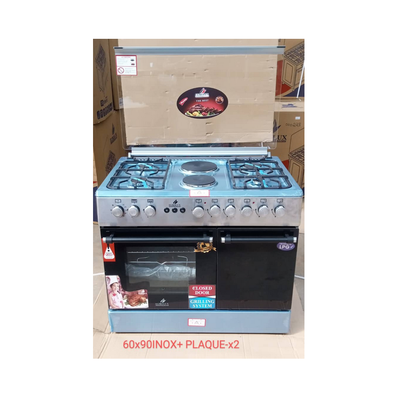 Cuisinière à Gaz EUROLUX "60*90INOX"- 04 Foyers+02 Plaques électriques 60x90cm_Garantie 06 mois