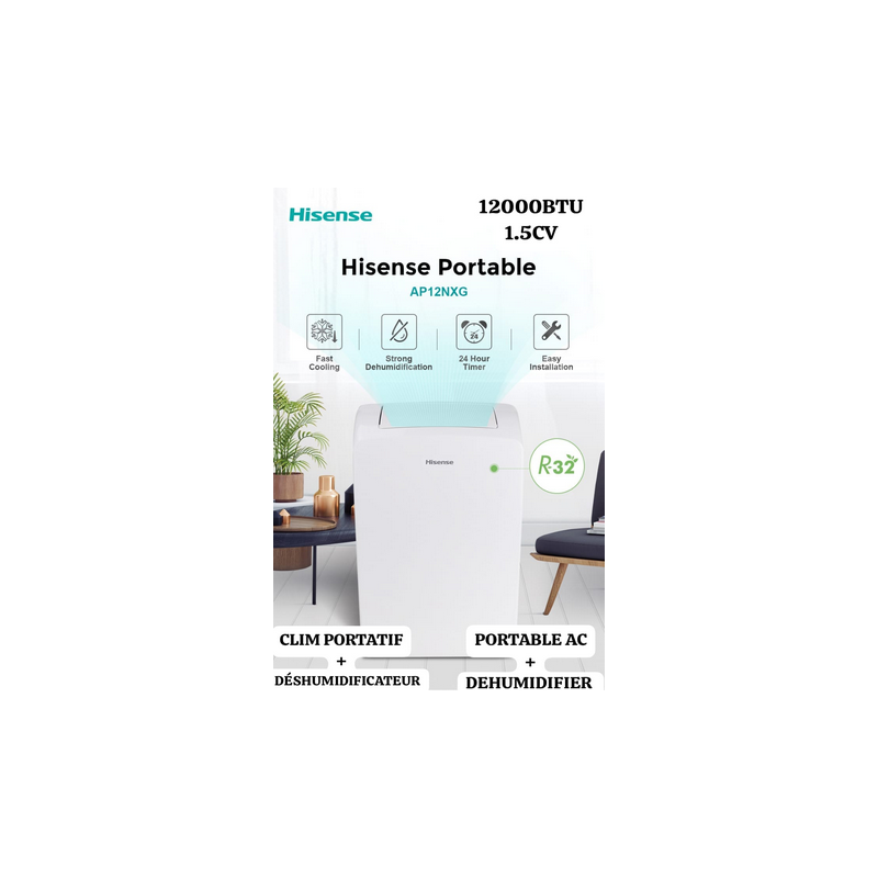 Climatiseur portable, 12000 BTU(1.5CV) - Hisense "AP12NXG"_06mois garantie