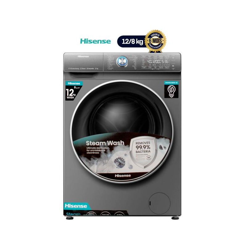 Machine à Laver Automatique - Lavante 12kg/séchante 8 kg - WDQR1214  - HISENSE - Argent - Garantie: 6 mois
