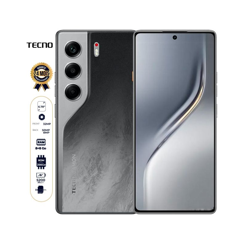 Tecno Camon 40 - 256 Go - 8 Go + 8 Go RAM Extensible - 6,78" - Double Nano Sim - 50MP + 8MP/32MP - 5200 mAh - Garantie 06 mois