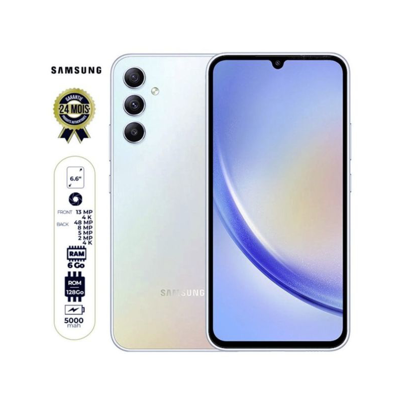 Samsung Galaxy A34 5G- 128 Go ROM / 6 Go RAM- 6.6"- 48MP+8MP /13MP 4K - 5000 mAh - 06 Mois