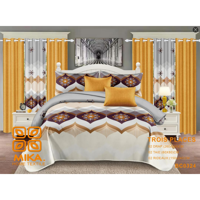 Draps + Taie + Rideaux 03 places_BC0324_Or - Coton