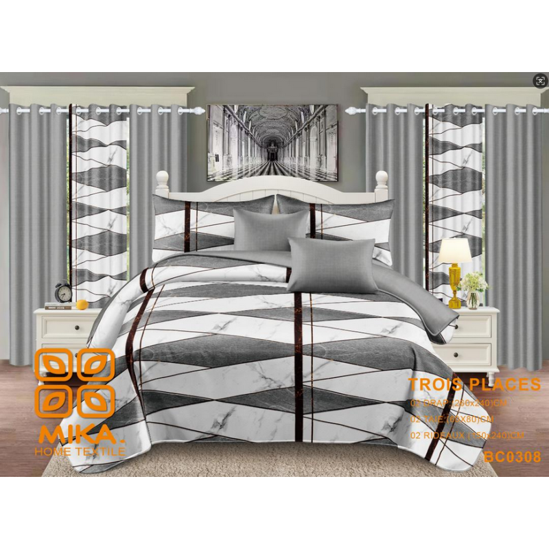 Draps + Taie + Rideaux 03 places_BC0308_Argent - Coton