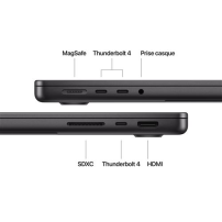 Apple MacBook Pro 14" - 512 Go SSD - 16 Go RAM - Puce M4 - CPU 10 Cœurs - GPU 10 Cœurs - Noir + 06mois Garantie