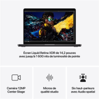 Apple MacBook Pro 14" - 512 Go SSD - 16 Go RAM - Puce M4 - CPU 10 Cœurs - GPU 10 Cœurs - Noir + 06mois Garantie