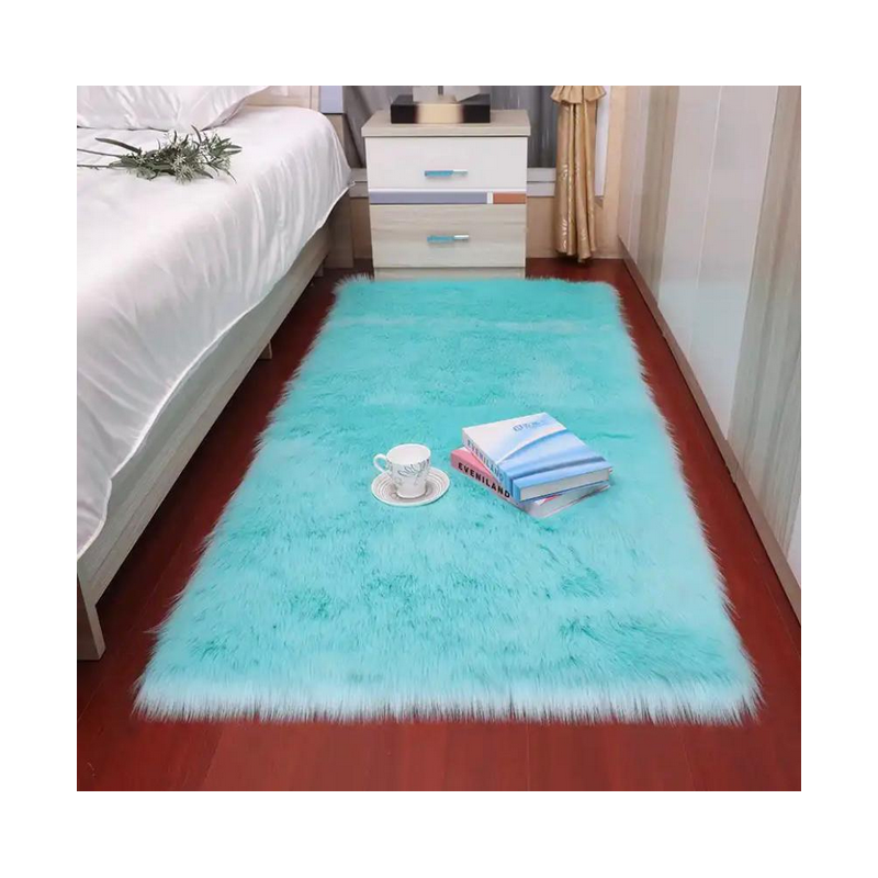 Tapis en fausse fourrure pour salon et chambre - 120/180cm - Bleu ciel