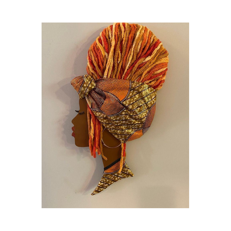 Tableau mural profil de femme africaine – Art 3D en tissu et laine