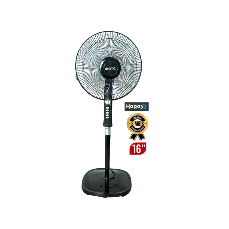 Ventilateur KEPAS 16 pouces - K525 - Avec 5 pales - 4 vitesses - Noir - Garantie 3 mois