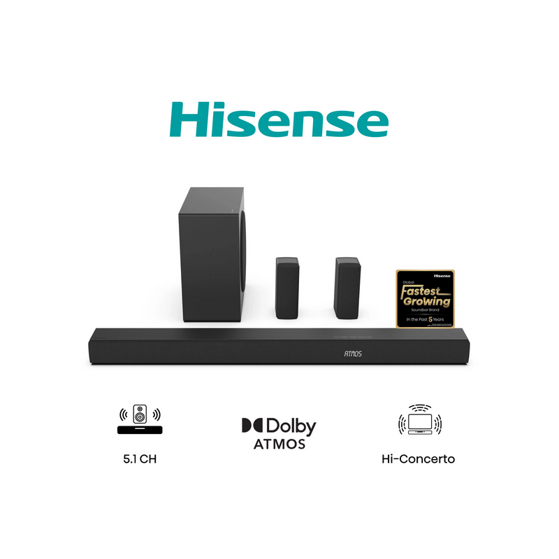 Barre de son Hisense AX5100Q Dolby Atmos |580W |5.1CH Hi-Concerto | 06 Mois Garantie