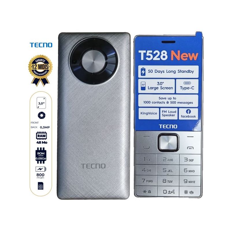 Téléphone Tecno T528 - 2.8" - 16Mo/8 Mo RAM - 2500 mAh - Double Sim - Garantie 03 Mois