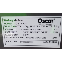 Machine à laver Semi-automatique 8Kg - OSCAR - OSC-TTB-XP8 - Noir - Garantie :06 mois