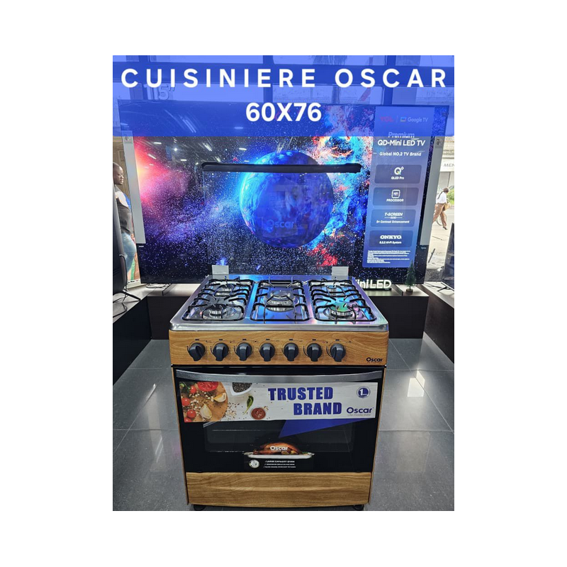 Cuisinière à Gaz OSCAR 05 foyers - Grand four 60x76cm - BOIS + Garantie 06 mois
