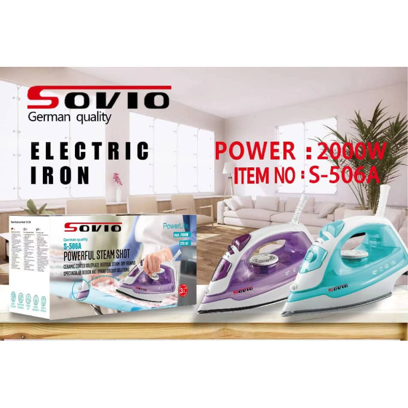 Fer à repasser électrique Sovio S-506A - 220mL - 2000W - Fonction jet vapeur + 03Mois Garantie