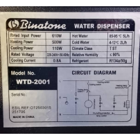 DISTRIBUTEUR D'EAU Binatone - Avec refrigerateur - WTD-2001 - 85-95°C 5L/heure + Garantie 06 mois