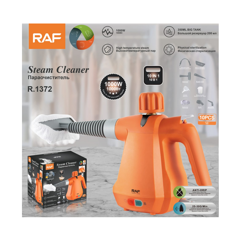 Nettoyeur à vapeur portatif multi-usages 350ml - 1000W - ABS + métal - R.1372 - 03Mois Garantie