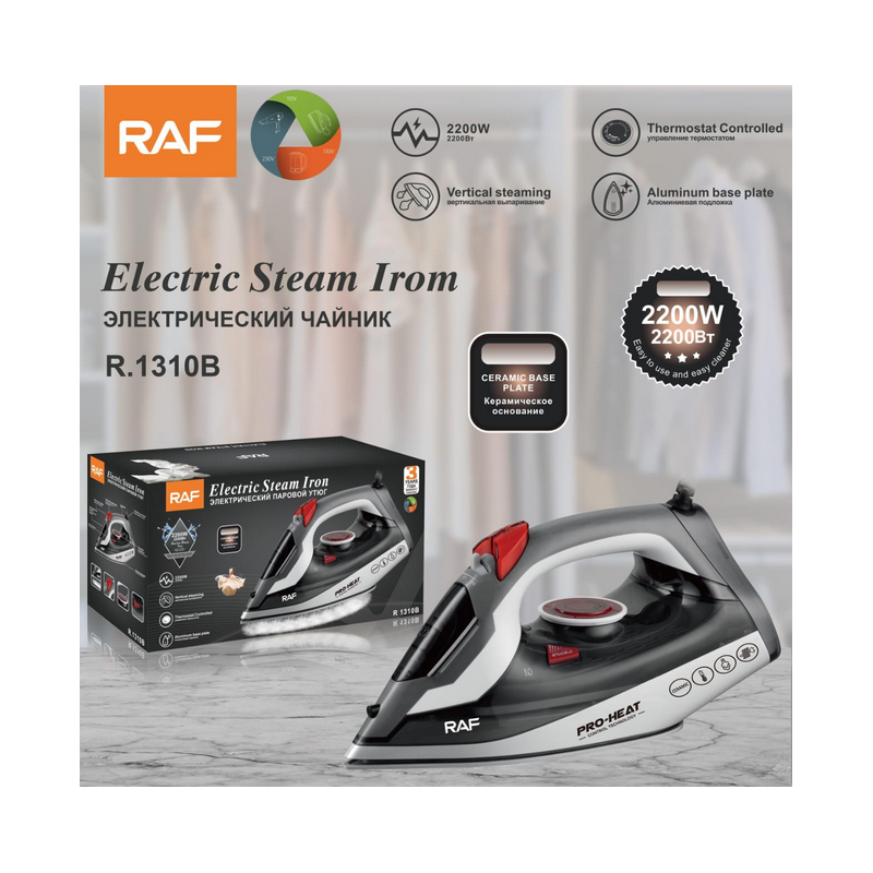 Fer à vapeur électrique RAF 2200W - Semelle en céramique - R.1310B + 03Mois Garantie