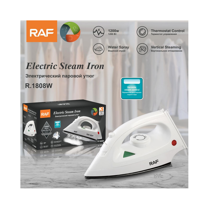 Fer à vapeur électrique RAF 1200 W - Plaque antiadhésive - R.1808W + 03Mois Garantie
