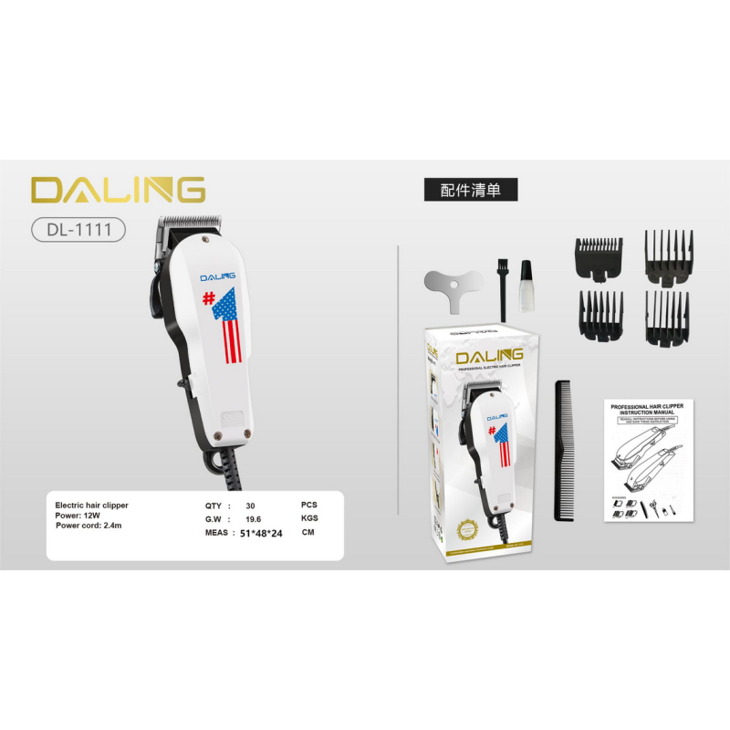 Tondeuse à cheveux électrique professionnelle Daling 12W - DL-1111 - ensemble complet d'accessoires + 03Mois Garantie