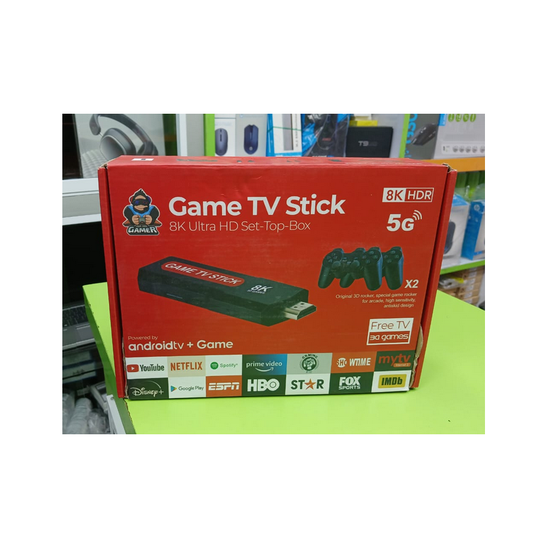GAME TV STICK 8K ULTRA HD – ANDROID TV + JEUX VIDÉO (X2 MANETTES) - 03Mois Garantie