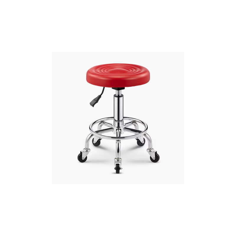 Chaise de salon de coiffure en cuir Rouge avec roulettes - hauteur du siège 47cm - DSC-0093A