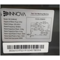Machine à laver Semi-Automatique INNOVA 10Kg - LAVE/RINCE/ESSOR – IN-12-WM-KE - Noir + 06 mois Garantie