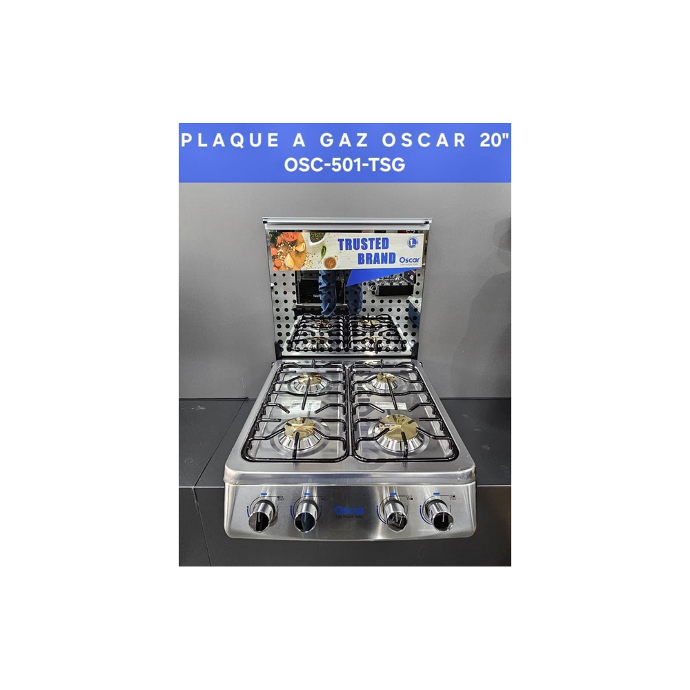 Plaque à Gaz OSCAR - 04Foyers - Allumage Automatique - Acier Inoxydable - OSC-501-TSG + 03Mois Garantie