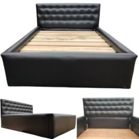 Lit Moderne EPHINO 02 Places En Cuir Noir Avec La Mouse Partout-LIT-2BE