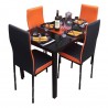 SALLE A MANGER 4 PLACES DEMONTABLE EN VERRE-4BOB NOIR-ORANGE